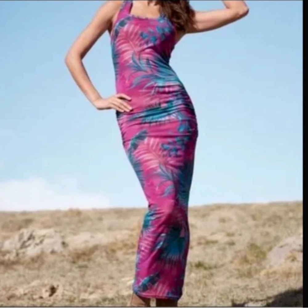 VENUS Pink and Blue Tropical Maxi Dress